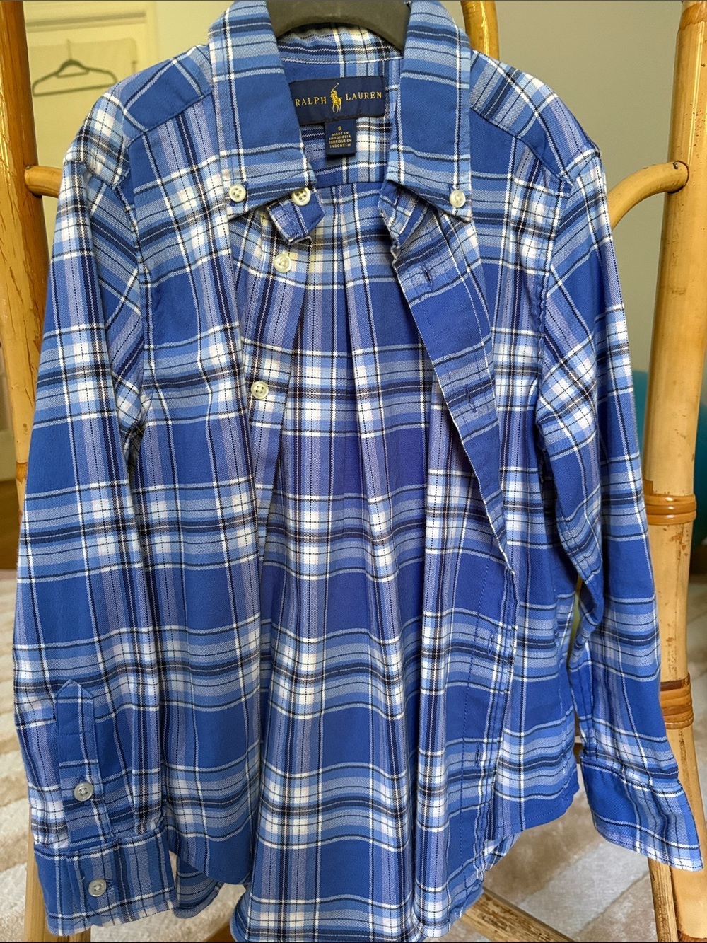 Ralph Lauren boys Blue and White Plaid Shirt